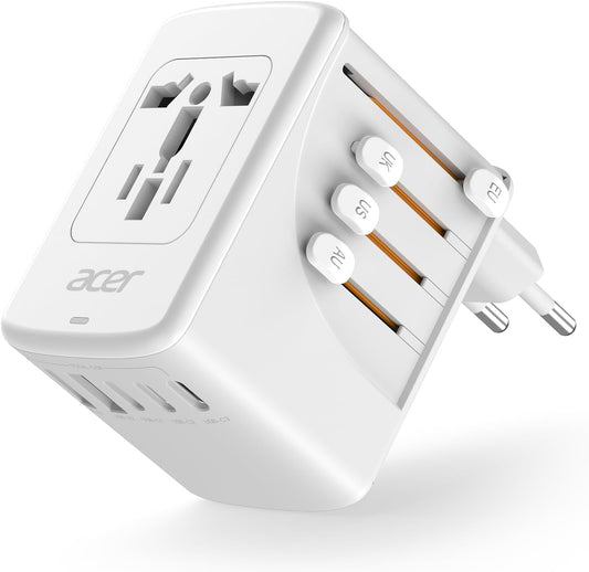 Acer Universal Travel Plug Adapter - International Power Adapter with 5 USB Ports (3 USB C) 5.8A, Worldwide Outlet Charger for USA to European UK France Germany Spain, Type C/E/F/G/I/L/A, White