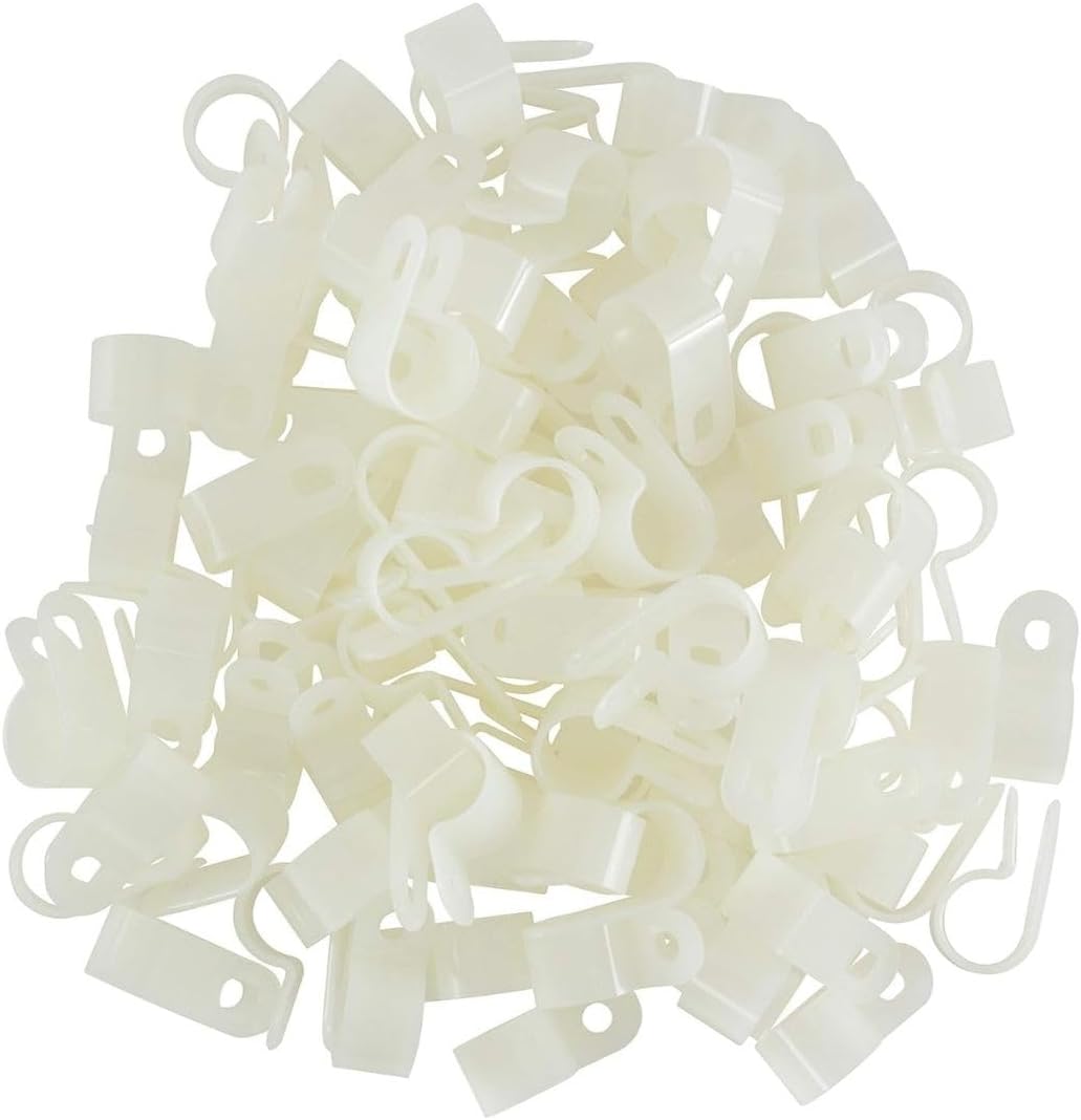 GTSE White Nylon Plastic Cable Clamps, 1/2" Screw Mounts for Cable, Rope, Tube Management, 100 Pack