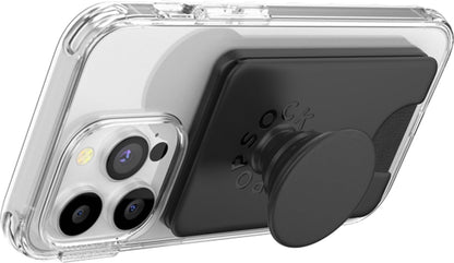 PopSockets Phone Wallet with Expanding Grip and Adapter Ring for MagSafe, Phone Card Holder, Wireless Charging Compatible, Wallet Compatible with MagSafe - Black