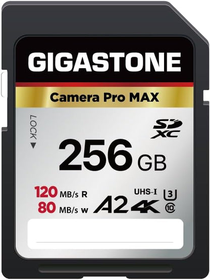 [5-Yrs Free Data Recovery] GIGASTONE 256GB SD Card, 4K Camera Pro MAX, A2 4K SDXC Memory Card High Speed 4K UHD Video Compatible with Canon Kodak Digital Camera, with 1 Mini case