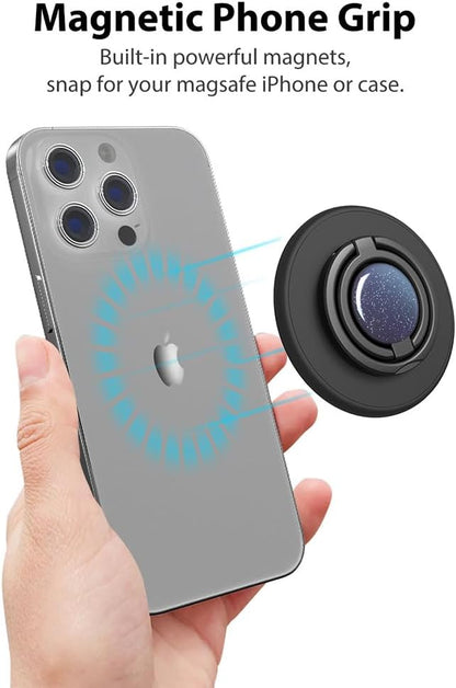 Magnetic Phone Grip Compatible with MagSafe, Magnetic Phone Ring Holder Finger Kickstand Wireless Charging Compatible, Double Cell Phone Rings Gripper Stand for MagSafe iPhone - Sparkle Blue