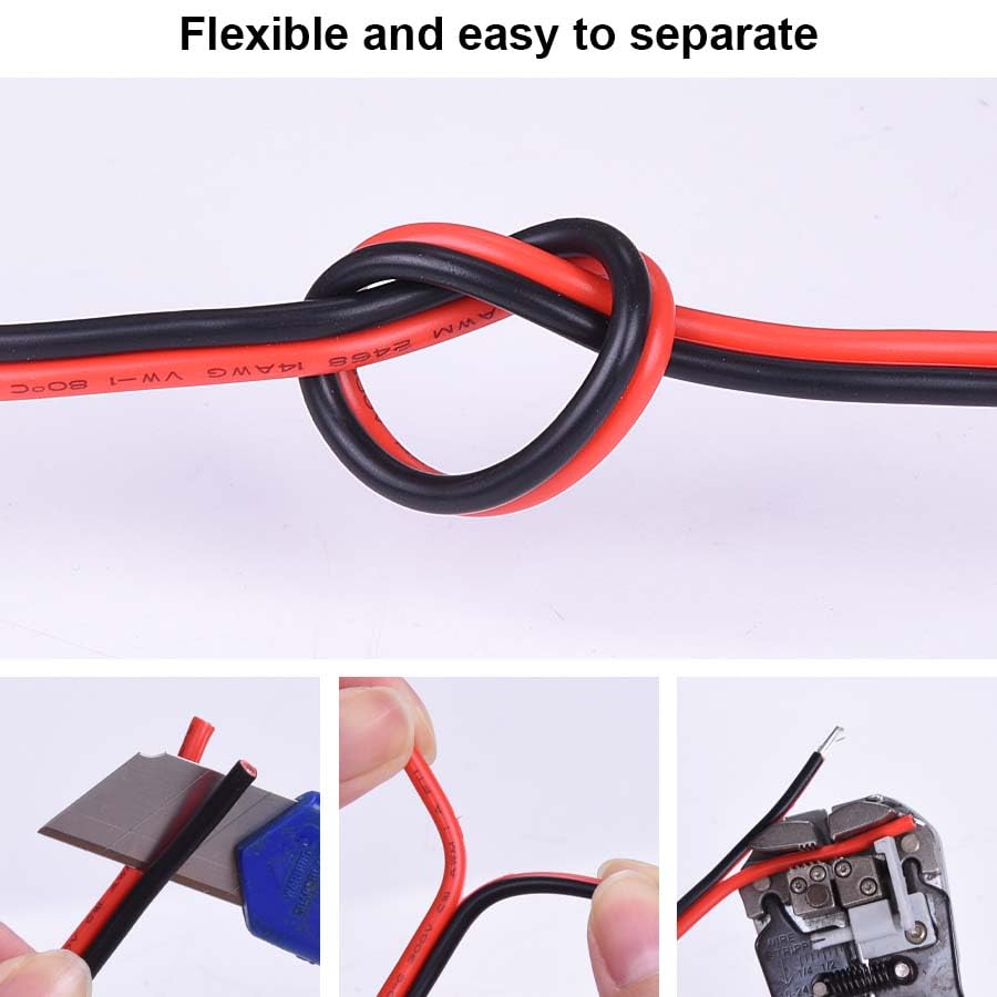 10 Gauge Wire 50FT Tinned Copper Wire - 2 Conductor Parallel Wire Insulated Stranded Wire for Solar Panel Car Audio Auto, Low Voltage Electrical Wire for LED Lighting (10AWG 50FT)