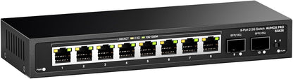 10 Port 2.5Gb Unmanaged Ethernet Switch with 8* 2.5G Base-T Ports, 2*10G SFP Ports, AUMOX PRO 80 Gbps Vlan Switching Capacity Compatible with 100/1000/2500Mbps Plug and Play