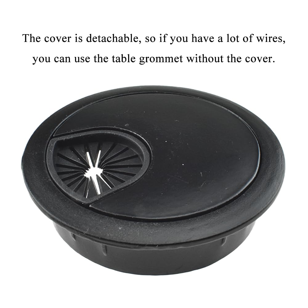 HAHIYO 2Pcs 2Inch/50mm Black Zinc Alloy Desk Grommet Wire Grommet Cable Management Cord Hole Cover Desk Wire Hole Insert Wire Organizer for Computer Office Home School Equipment Systems