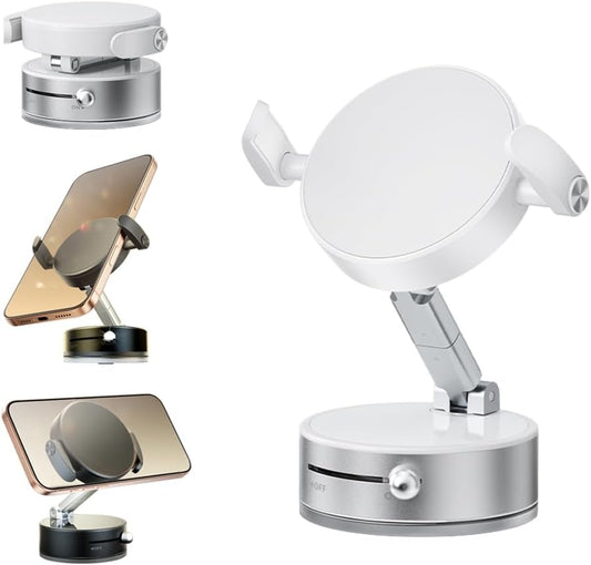 Universal Phone Holder for Car/Dashboard/Desk Adjustable & Foldable Phone Stand Compatible with Magnetic & Non-Magnetic Phones (All Phones 4-7") (White)