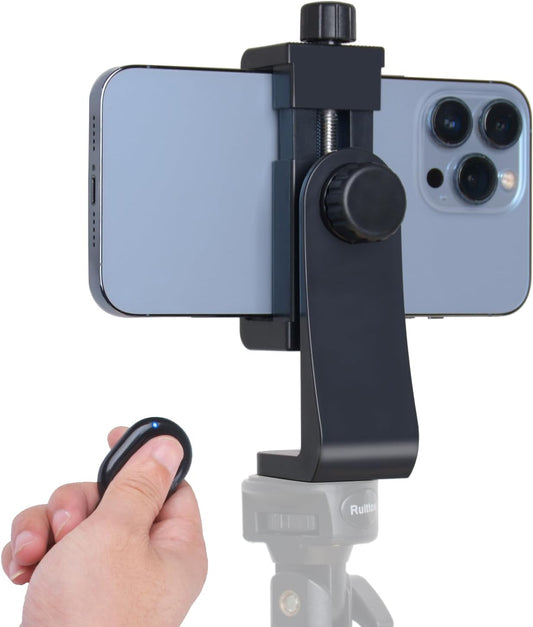 Phone Tripod Mount Adapter with Camera Remote Controller, Cell Phone Holder Clip with Adjustable Clamp Compatible with iPhone, Samsung, HTC, Huawei etc., Include Wrist Strap