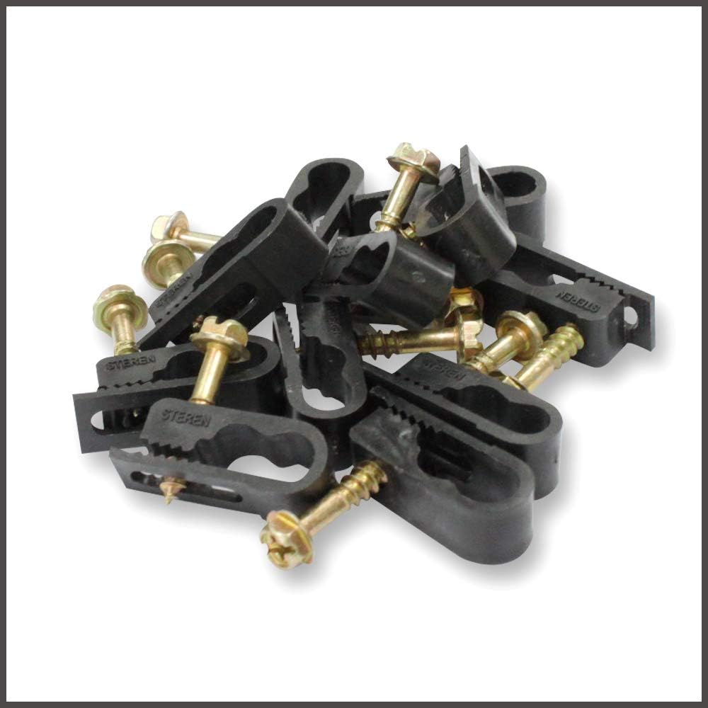 STEREN Coaxial Cable Clips - Cable Holder - Siding Clips for Hanging - Cord Holder for Desk - Cable Clamps - Cord Clip - Wire Organizer Clips - Tv Mount Screws (Black, 100 Count - Dual Screw)