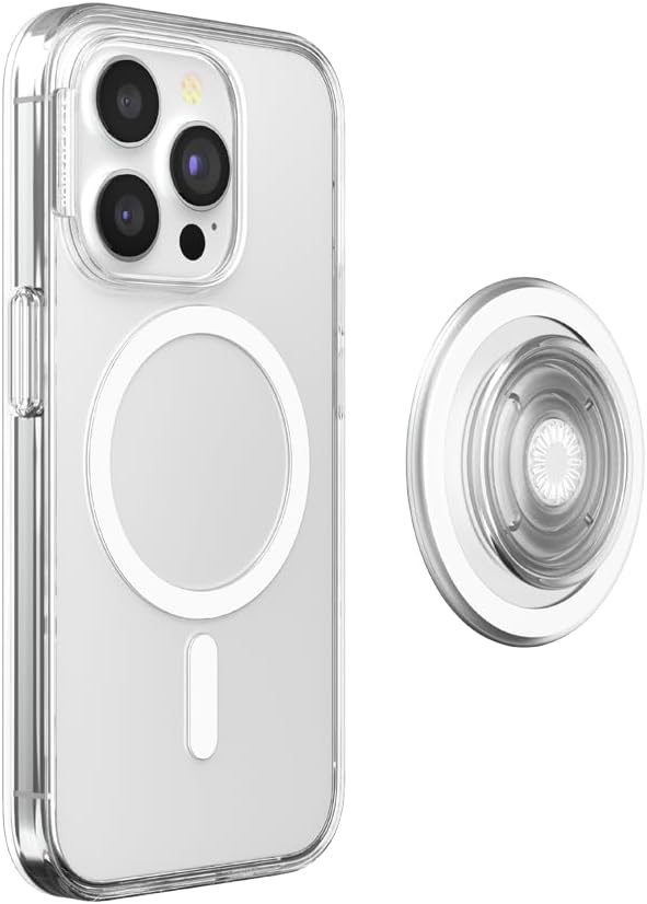 PopSockets iPhone 15 Pro Case with Round Phone Grip Compatible with MagSafe, Phone Case for iPhone 15 Pro, Wireless Charging Compatible - Clear