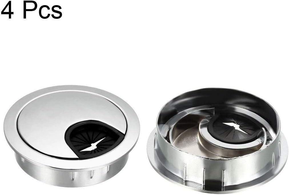 uxcell Cable Hole Cover, 2Inch/50mm Zinc Alloy Desk Wire Cord Cable Grommets Hole Cover for Office PC Desk Cable Cord Organizer, 4Pcs Bright Silver