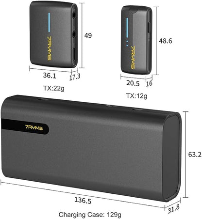 7RYMS iRay DW40 Wireless Lavalier Microphone with Four Transmitters One Charging Case Support AI Denoise, 48kHz/24bit Recording for Video Vlog, Interview, Live Streaming, Podcasting-Black