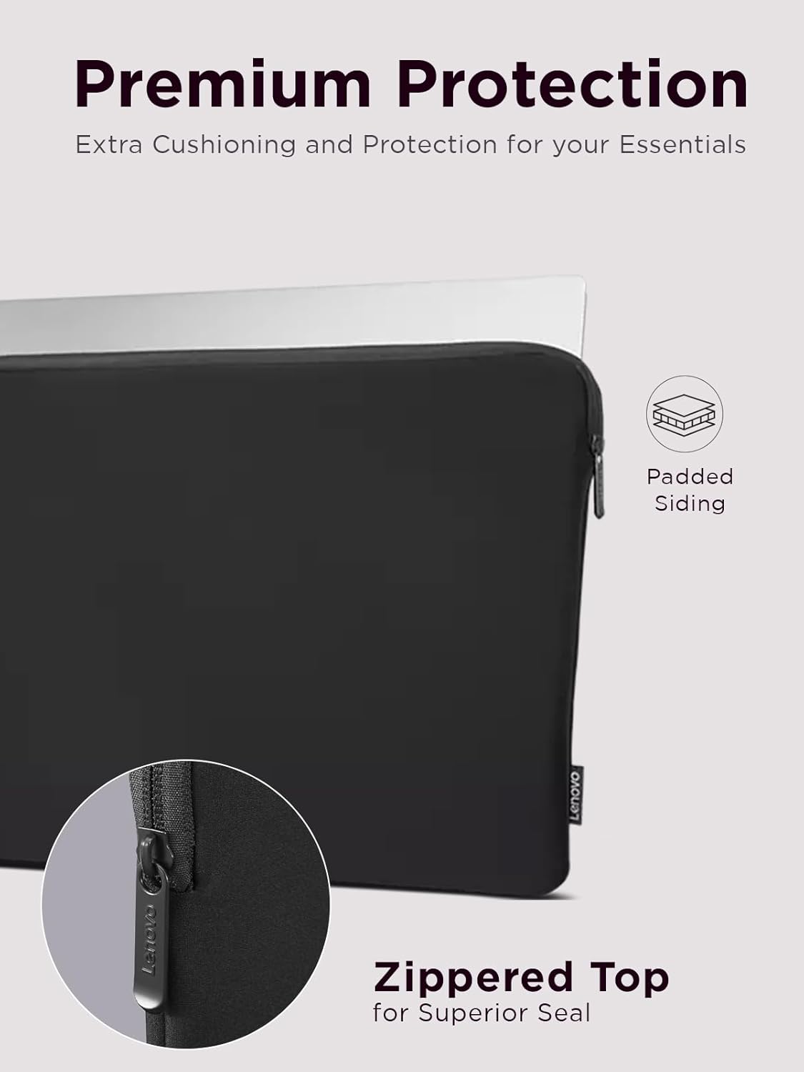 Lenovo Basic Laptop Sleeve 13 Inch Notebook/Tablet Compatible with MacBook Air/Pro Neoprene Material - Soft Fleece Lining - Zippered Top Opening - Black