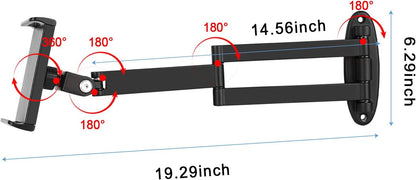 Tablet Wall Mount with Adjustable Long Arm Hinge 360° Swivel Bracket for 4.7 to 12.9 inch Tablet or Phone（Black）
