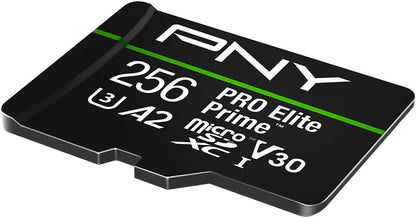 PNY 256GB PRO Elite Prime™ C10 U3 V30 A2 microSDXC Flash Memory Card – Ultra-Fast Speeds, Read 200MB/s, Write 150MB/s, 4K UHD, Full HD, UHS-I, for Smartphones, Drones, Action Cameras