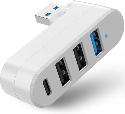 VIENON 4-Port USB 3.0 Hub [90/180 Rotatable], USB Splitter with 3 USB Ports & 1 USB C Power/Data Port, USB Extender for Laptops, Cars, iMac, MacBook Air, MacBook Pro