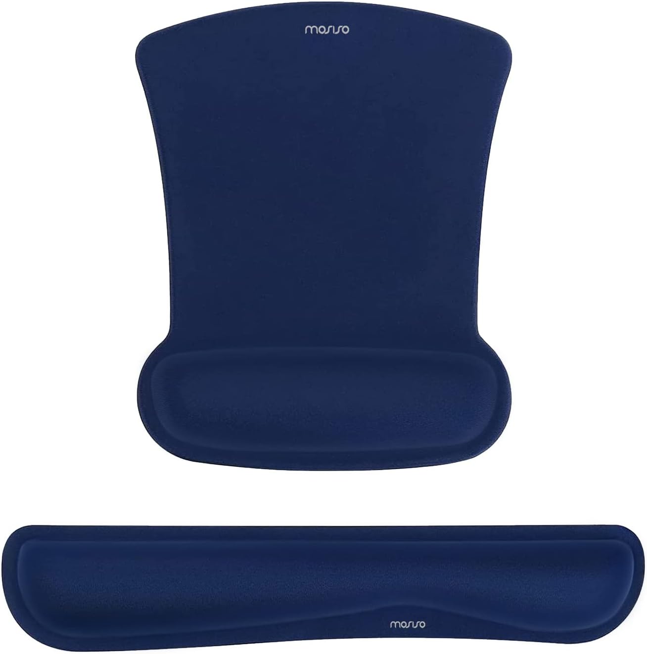 MOSISO Wrist Rest Support for Mouse Pad & Keyboard Set, Ergonomic Mousepad Non-Slip Base Home/Office Pain Relief & Easy Typing Cushion with Neoprene Cloth & Raised Memory Foam, Navy Blue