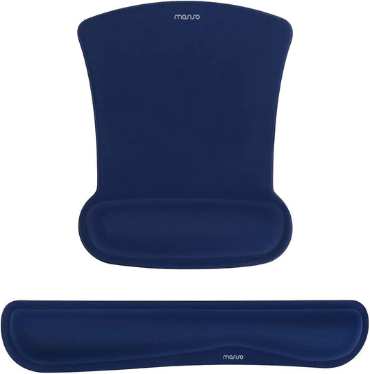 MOSISO Wrist Rest Support for Mouse Pad & Keyboard Set, Ergonomic Mousepad Non-Slip Base Home/Office Pain Relief & Easy Typing Cushion with Neoprene Cloth & Raised Memory Foam, Navy Blue