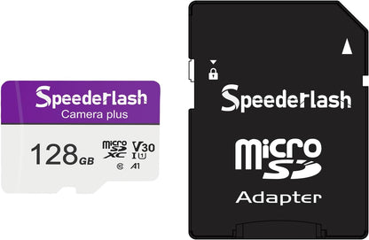 Micro SDXC Memory Card 128GB-Speederlash Camera Plus TF Card with Adapter, Up to 90MB/s Read Speed, 4K UHD&5K Video Support, U1, V30, A1 Rated, Waterproof, for Security Camera, Dashcam