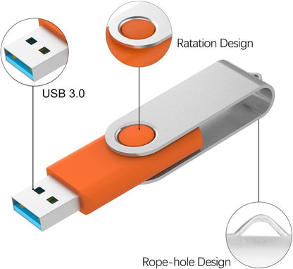 KOOTION 16GB USB 3.0 Flash Drive 16 gb Flash Drives 10pcs Thumb Drive Keychain Jump Drive Swivel Memory Sticks, Orange