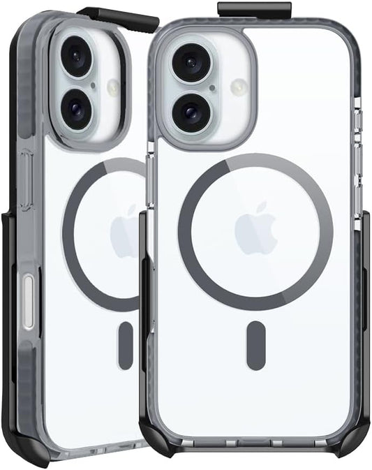 BELTRON Belt Case for iPhone 16, Slim Protective Transparent Case & Rotating Belt Clip Holster Combo (Compatible with MagSafe)