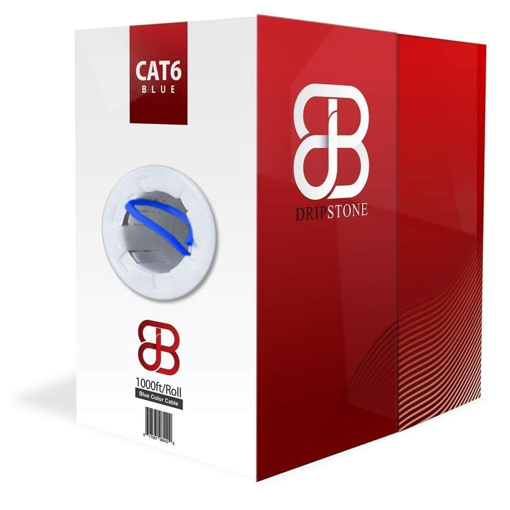 DRIPSTONE CAT6 Ethernet Cable 1000ft Bulk Network LAN Wire 23AWG Solid CCA UTP 550MHz High-Speed Internet Cable Streaming, Office, Home Use, Pull Box, CAT 6 Bulk, Stable Connectivity - Dark Blue