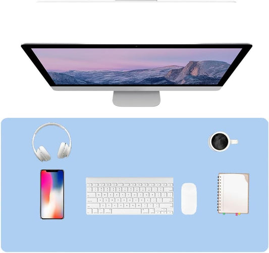 PU Leather Desk Pad Protector Gaming Mouse Pad Non Slip Desk Mat for Keyboard and Mouse Waterproof Desk Writing Pad for Office and Home Desk Accessories(Blue, 31.5 * 15.7)