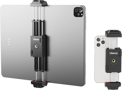 ULANZI ST-29 Phone Tripod Mount, Universal 2-in-1 Tablet Smartphone Holder Adapter with Cold Shoe Mount, 2.6"-8.8" Extend Clip Clamp Compatible with iPad, iPhone, Samsung Galaxy and More