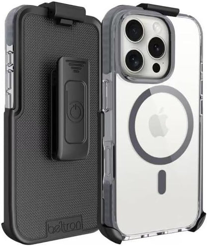 BELTRON Belt Case for iPhone 16 Pro Max, Slim Protective Transparent Case & Rotating Belt Clip Holster Combo (Compatible with MagSafe)