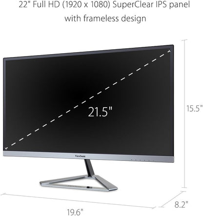 ViewSonic VX2276-SMHD 22 Inch 1080p Widescreen IPS Monitor with Ultra-Thin Bezels, HDMI and DisplayPort,Black/Silver