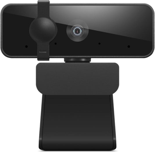 Lenovo HD 1080p Webcam (300 FHD)- Black w/ 95° Wide Angle, 360° Rotation Pan & Tilt, Dual Microphones, Privacy Shutter