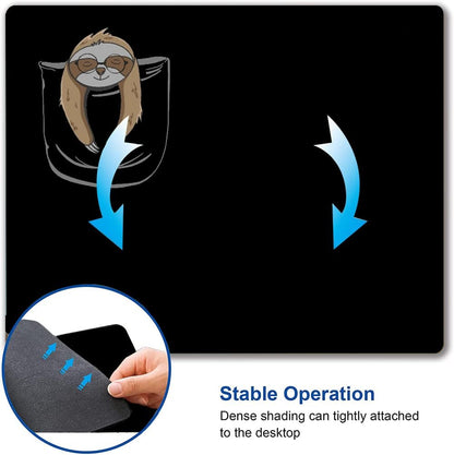 Hokafenle Sloth Mouse Pad - Black With Animal Design, Non-Slip Rubber Base for Desk, Office, Laptop - Cute Square Wireless Mousepad