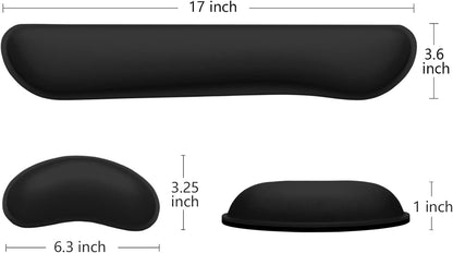 Dapesuom Enlarge Keyboard Wrist Rest, Memory Foam Wrist Cushion for Desk Mats Support, Cute Typing Pain Relief Keyboard Mouse Pad Rests Set with Non-Slip Base for Gaming Laptop Office, Jet Black