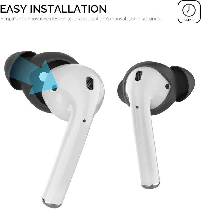 AhaStyle 4 Pairs AirPods Ear Tips Silicone Earbuds Cover Compatible with Apple AirPods (2 Pair Large & 2 Pairs Small, Black)