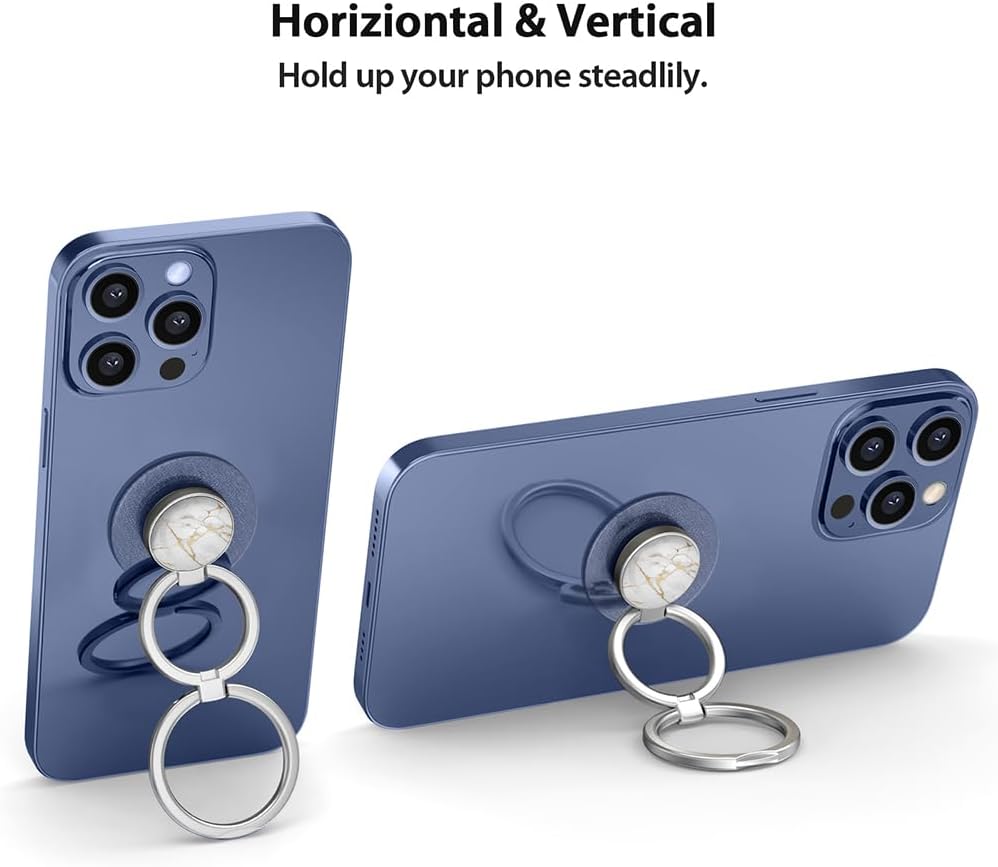 Phone Grip, Phone Ring Holder Finger Kickstand, Foldable & Adjustable Double Metal Cell Phone Rings Gripper Stand for iPhone Samsung &Other Phones - White Marble