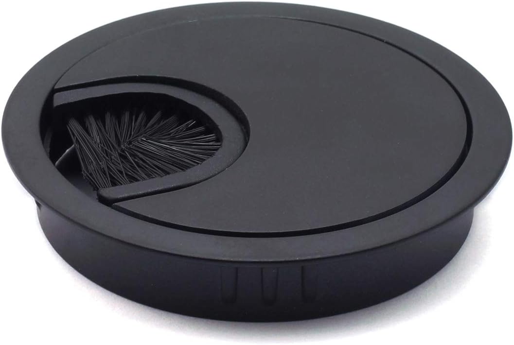 HJ Garden 1pc 2-3/8 inch (60mm) Metal Desk Grommets with Brush Open for Managing and Hiding Wire Cord Cable Hole Cover Office PC Desk Cable Cord Organizer Zinc Alloy Cover Black