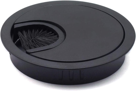 HJ Garden 1pc 2-3/8 inch (60mm) Metal Desk Grommets with Brush Open for Managing and Hiding Wire Cord Cable Hole Cover Office PC Desk Cable Cord Organizer Zinc Alloy Cover Black