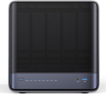 MINISFORUM N5 5-Bay Desktop NAS, AMD Ryzen 7 255(8C/16T), Barebone, 128GB SSD, 1x 10GbE, 1x 5GbE, 2X USB4(8K), 8K HDMI, OCuLink Port, 1xM.2 Slot, 2xU.2/M.2 Slots, Network Attached Storage (Diskless)