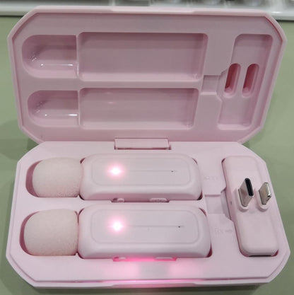 2 Pack Wireless Lavalier Microphone for iPhone iPad Android with Charging Case - 7H Clip on Lapel Microphone Wireless for Video Recording Vlogging, YouTube, Interview, 3 Mode Denoise (Pink)