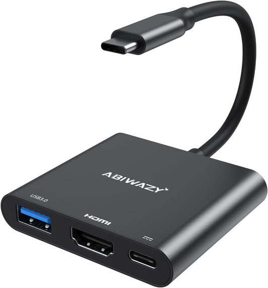 USB C to HDMI Adapter, 4K HDMI to USB-C Multiport Hub Adapter with 100W PD & USBA 3.0 Port, Type C Digital AV Converter for iPad Pro, MacBook Pro/Air, iPhone 15/16, Switch, TV, Monitor and More(Black)
