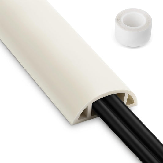 Cord Hider Floor, 3FT, Beige Cord Cover Floor, Cord Protector Floor Extension Cable Cover, Soft PVC Wire Covers - Cable Management Hide Cords on Floor - Cord Cavity: 0.7" (W) x 0.4"(H)