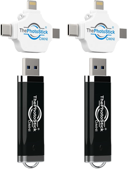 ThePhotoStick® Omni 128GB (2 Pack) - Photo & Video Backup and Transfer | Digital File Organizer | USB & Multiport Connection for Phones, Tablets and Computers | Portable Memory | External Storage