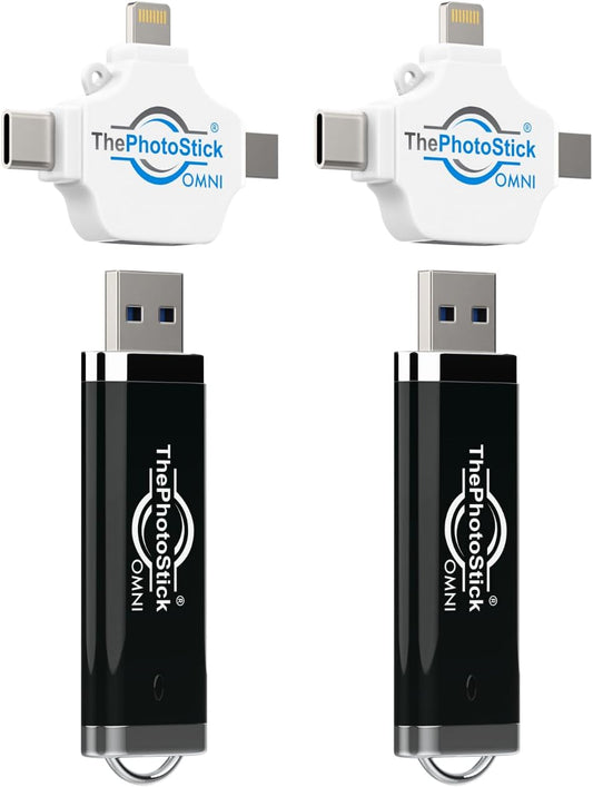 ThePhotoStick® Omni 128GB (2 Pack) - Photo & Video Backup and Transfer | Digital File Organizer | USB & Multiport Connection for Phones, Tablets and Computers | Portable Memory | External Storage