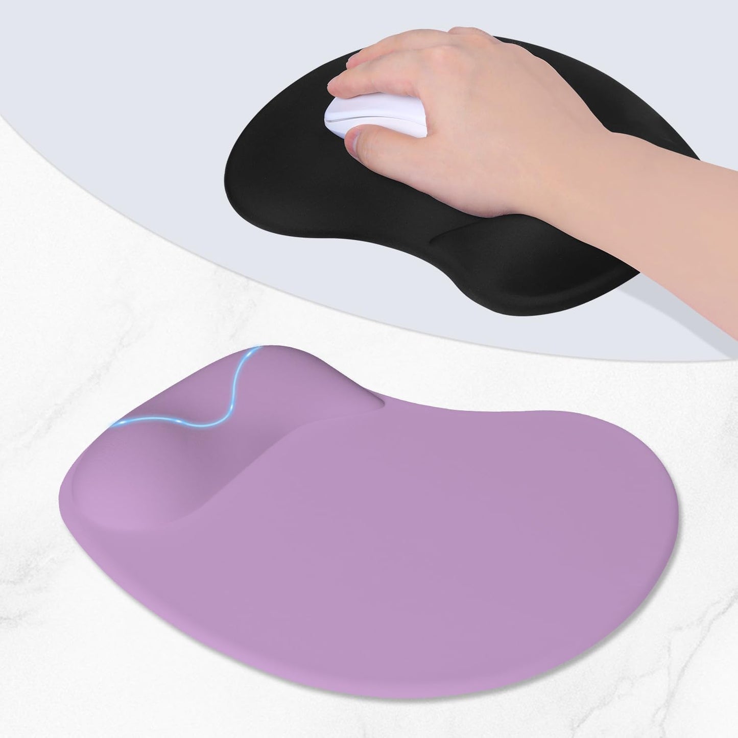 ITNRSIIET Ergonomic Mouse Pad, Cushioned Gel Wrist Rest, Non-Slip Base, Smooth Surface, Compatible with All Mice for Office & Gaming, Desk Accessory, 9.5 x 8.2 inch, Lavender Purple
