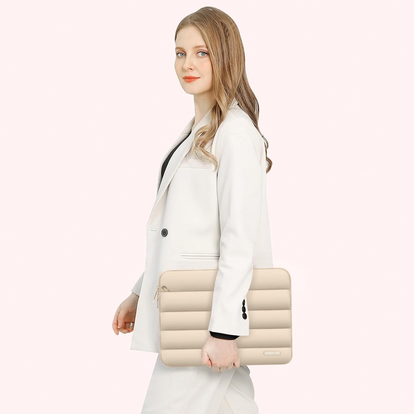 MOSISO 13.3 inch Laptop Case, 13-13.3 inch Puffy Laptop Sleeve Compatible with MacBook Air 13 13.6 M4 M3 M2 M1/Pro 13/Pro 14, HP Dell ASUS Lenovo,Polyester Horizontal Bag with Small Case, Apricot