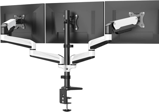 HUANUO Triple Monitor Stand - Full Motion Articulating Monitor Mount Fit Three 17 to 32 inch LCD Computer Screens with Clamp, Grommet Kit