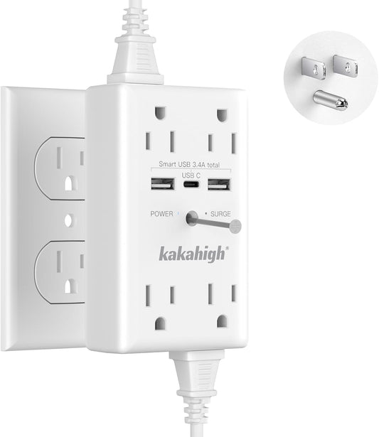 Wall Outlet Extender with Screw, 8 Way Outlets with 1680J Surge Protected, Multi Plug Wall Outlet with USB Ports, LED Indicator, 1875W Wall Mounted Surge Protectors for Dorm Room Office Kitchen