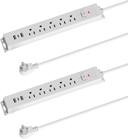 [2-Pack] 10 Ft Power Strip Surge Protector with USB Ports, Flat Plug Extension Cord, 5 AC Outlets and 3 USB Charging Ports, Wall Mountable, ETL Listed – White for Home, Office, Dorm