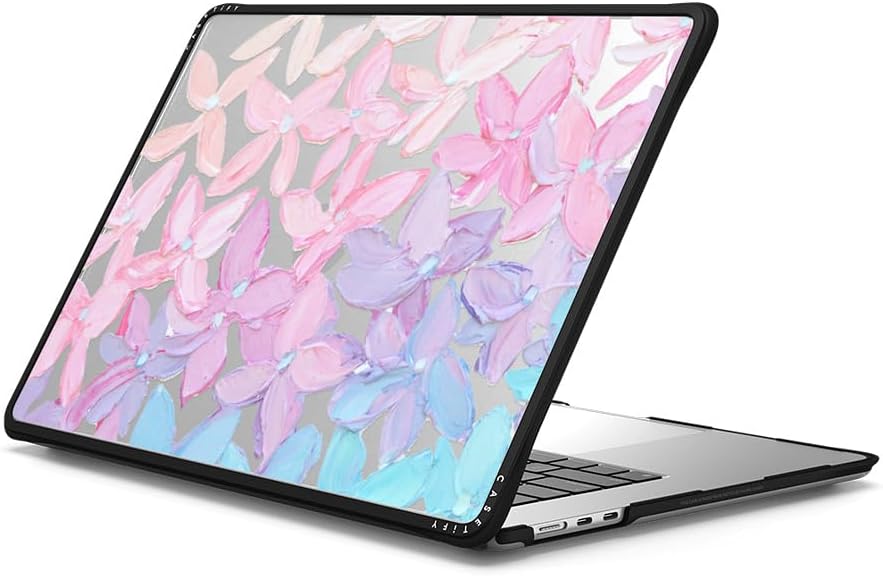 CASETiFY Impact MacBook Air 15" (M2-M4) Case [Cushioned Impact Corners/Scratch-Resistant/Anti-Slip Grip] - Clear Hydrangea Blooms - Clear Black