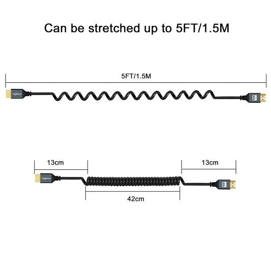 Twozoh Coiled HDMI Extender Cable - 4K UHD Support, 3D, 1080p, HDMI 2.0a/b/1.4a (Extend up to 1.5M/5FT)