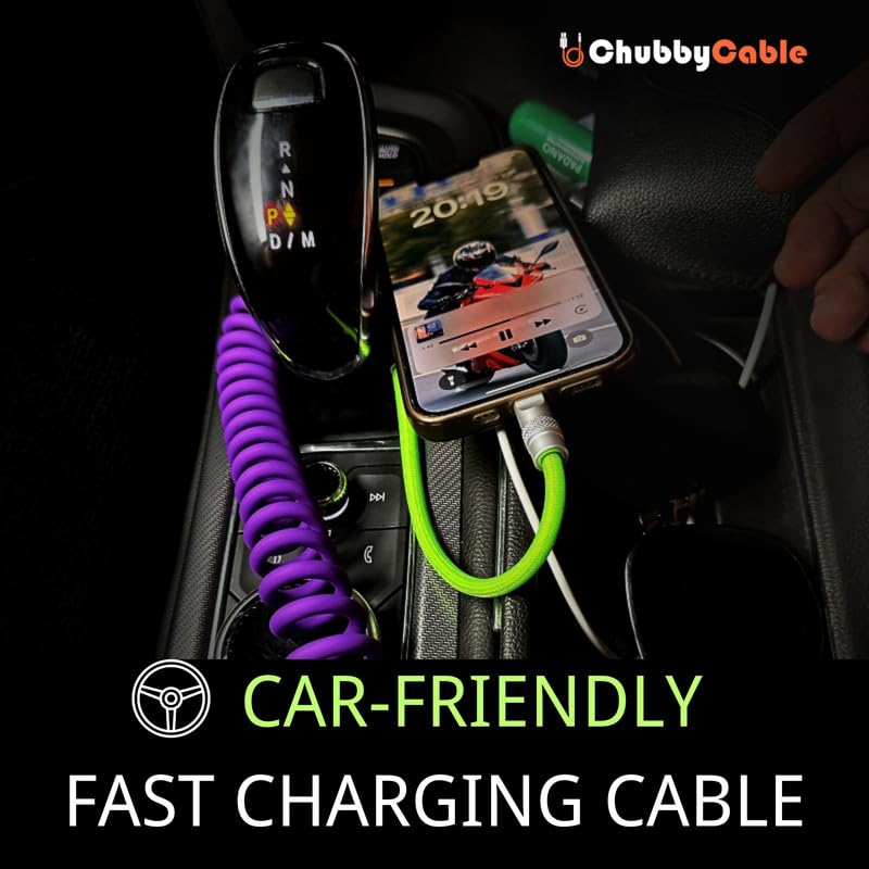 chubbycable Colorblock Chubby - Spring Braided Silicone Charge Cable Coiled USB C Cable Fast Charging Type C Charger Cord for Car, Pink+Black, USB-A to Type-C, 2.29FT-3.6FT
