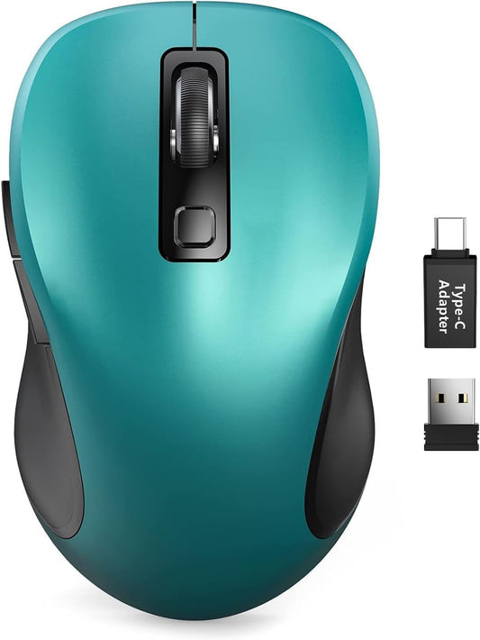 Trueque Wireless Mouse for Laptop, 2.4GHz Ergonomic Computer Mouse with Back & Forward Buttons,3 Adjustable DPI Levels, 6 Buttons, Optical USB Cordless Mice for Windows Chromebook MacBook PC (Teal)